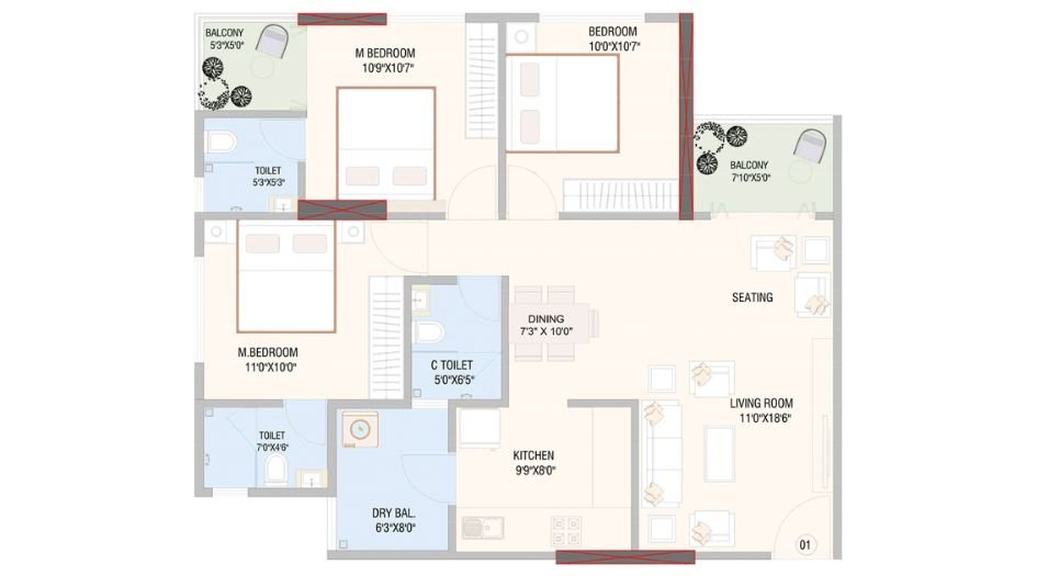 Yashodhan-Premier-Floor-Plam-3 BHK